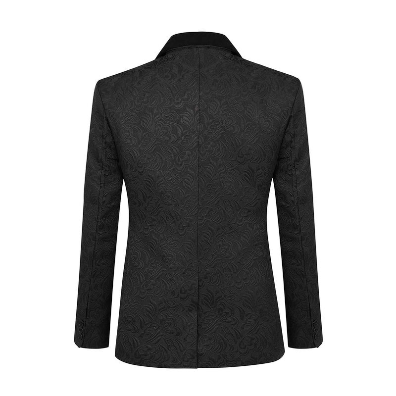 YFFUSHI Men's 3 Piece Suit Slim Fit Jacquard Tuxedo 1 Button Shawl Collar Blazer Vest & Pants for Wedding Formal Prom Black - Image 2